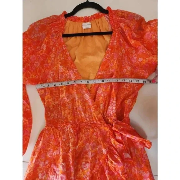 Lovers and Friends Reston Wrap Mini Dress Orange Floral Size Small. - Picture 8 of 10